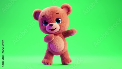 Cute Teddy Bear Dancing Green Screen