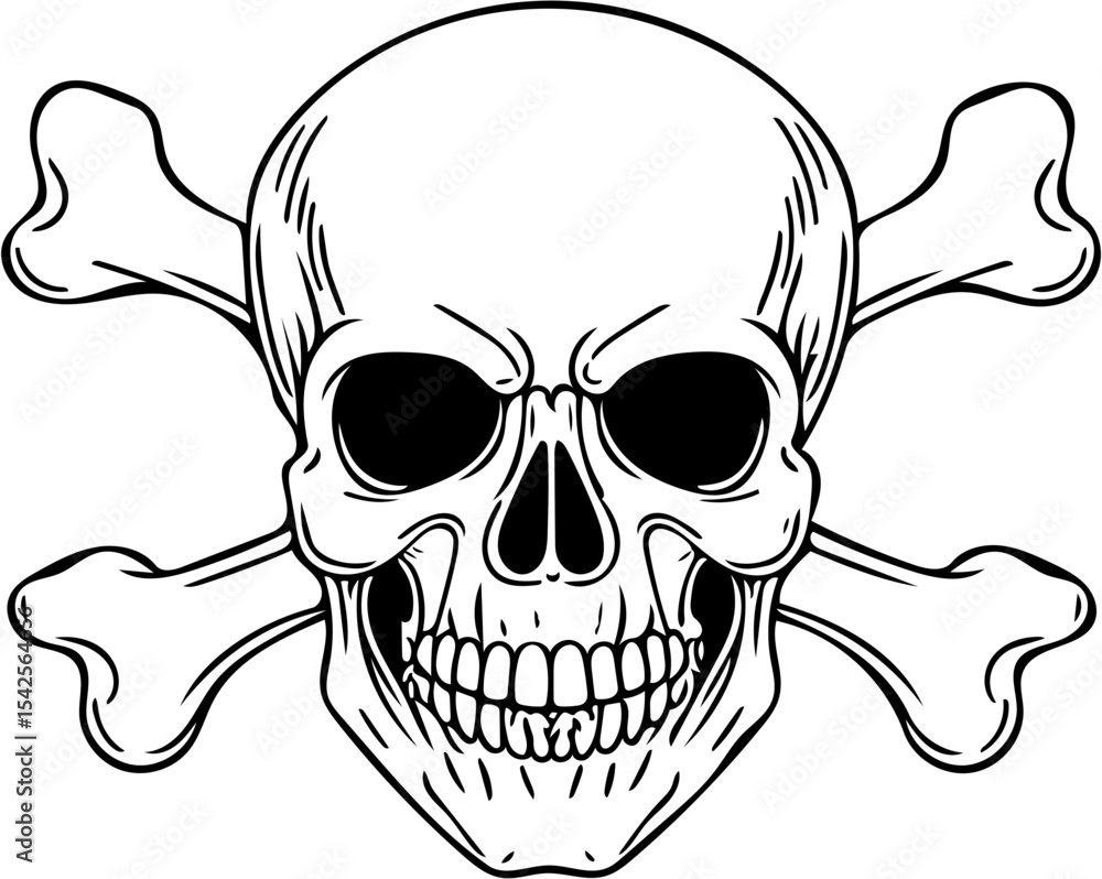 Fototapeta premium vector line art skull and crossbones illustration, isolated on white