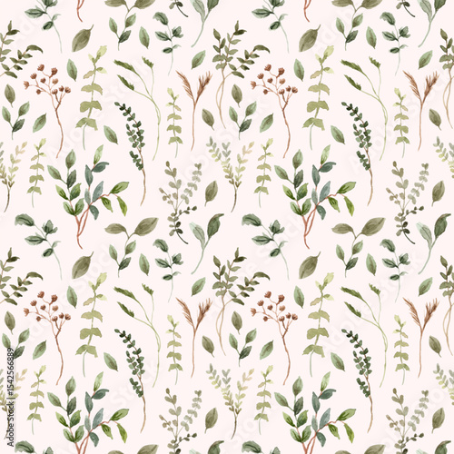 green brown leaves watercolor seamless pattern