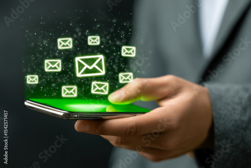 Wallpaper Mural Hand holding smartphone with floating email icons symbolizing digital communication Torontodigital.ca