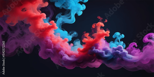 Red and yellow paint splashes with blue liquid create an explosive, watercolour cloud art texture