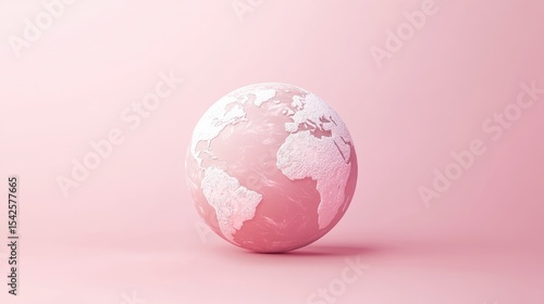 Pink globe of the world on a pink background.