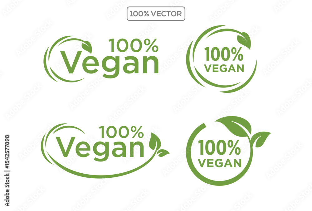 set of 100% percent vegan logo a vegetarian vector template set of 100% percent vegan logo a vegetarian vector template