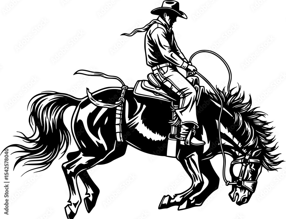 Fototapeta premium Rodeo Cowboy on Bucking Horse Silhouette 