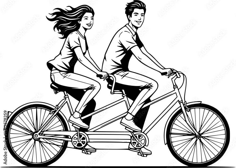 Naklejka premium Couple Tandem Ride 