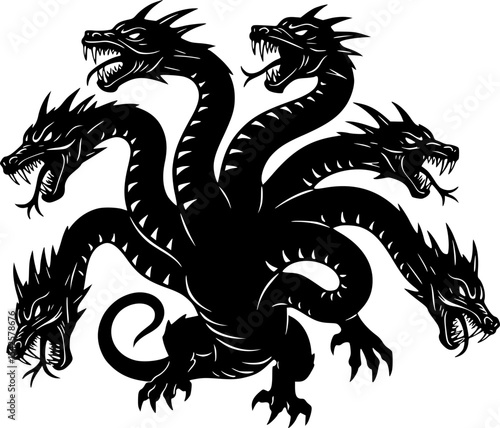black hydra monster with multiple heads clip art preview
