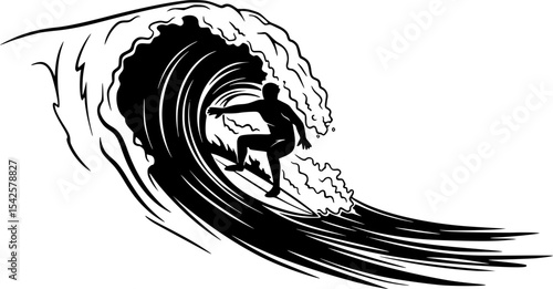 black silhouette of a Surfer riding a wave
