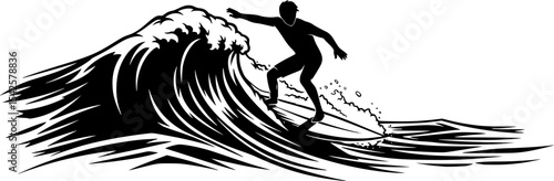 black silhouette of a Surfer riding a wave
