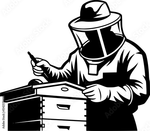 Silhouette of a person beekeeping
