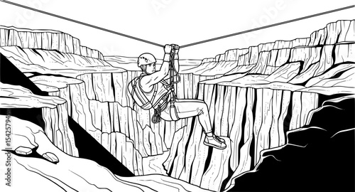 Adventurer Zip-lining Over a Canyon
