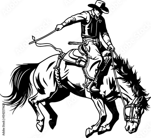 Rodeo Cowboy on Bucking Horse Silhouette
