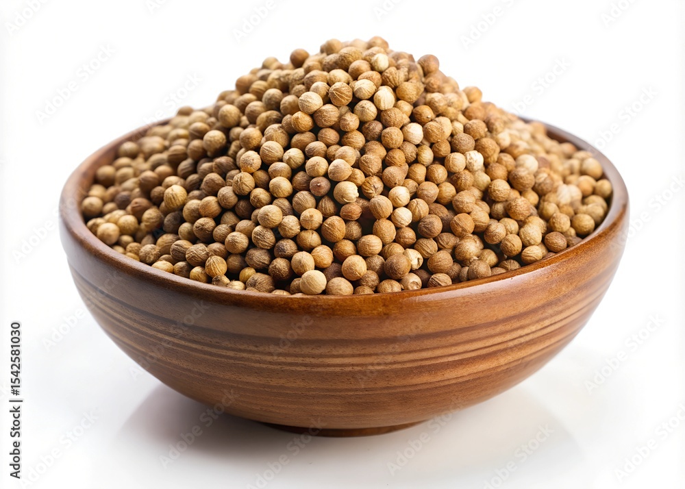 Organic Coriander Seeds in Wooden Bowl Aromatic Spice for Cooking Organic Coriander Seeds in Wooden Bowl Aromatic Spice for Cooking