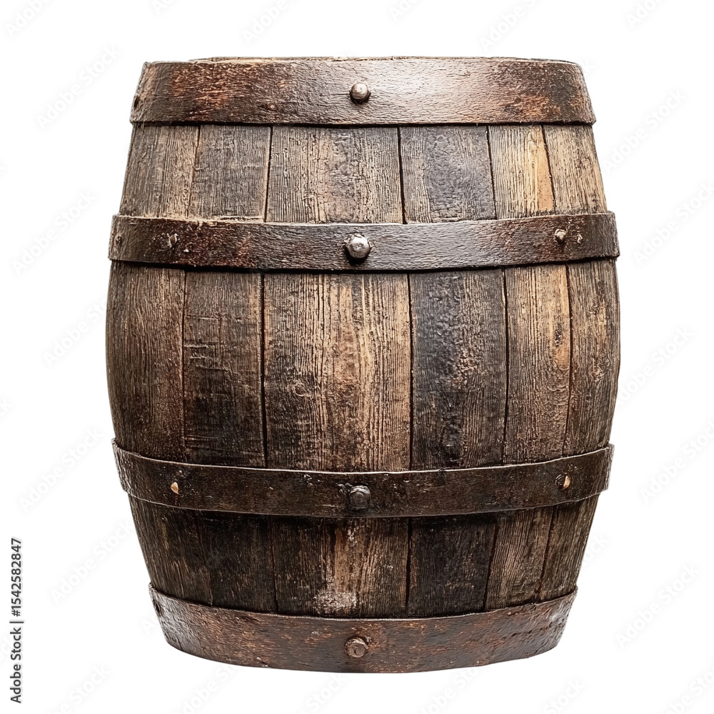Fototapeta premium Old wooden barrel isolated on transparent background.