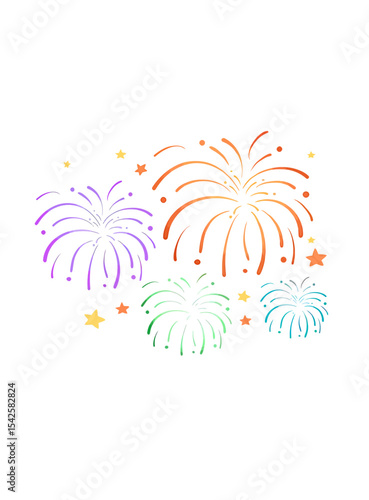 Wallpaper Mural Colorful Fireworks Display Celebration Burst of Purple Orange Green and Blue Firework Explosions with Stars. Vector Illustrations Torontodigital.ca