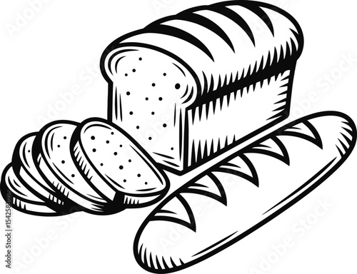 Bread Loaf and Baguette Silhouette Vector – Bakery Sliced Bread Illustration