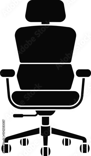Office Chair Silhouette Vector – Ergonomic Swivel Seat with Wheels Icon