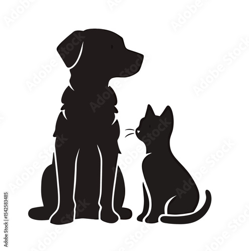 A silhouette of a dog and a cat sitting together, showcasing friendship.