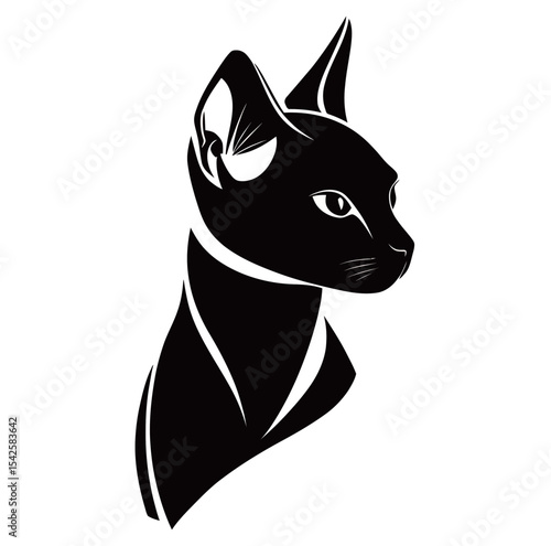 Sleek black cat silhouette showcasing elegant features.