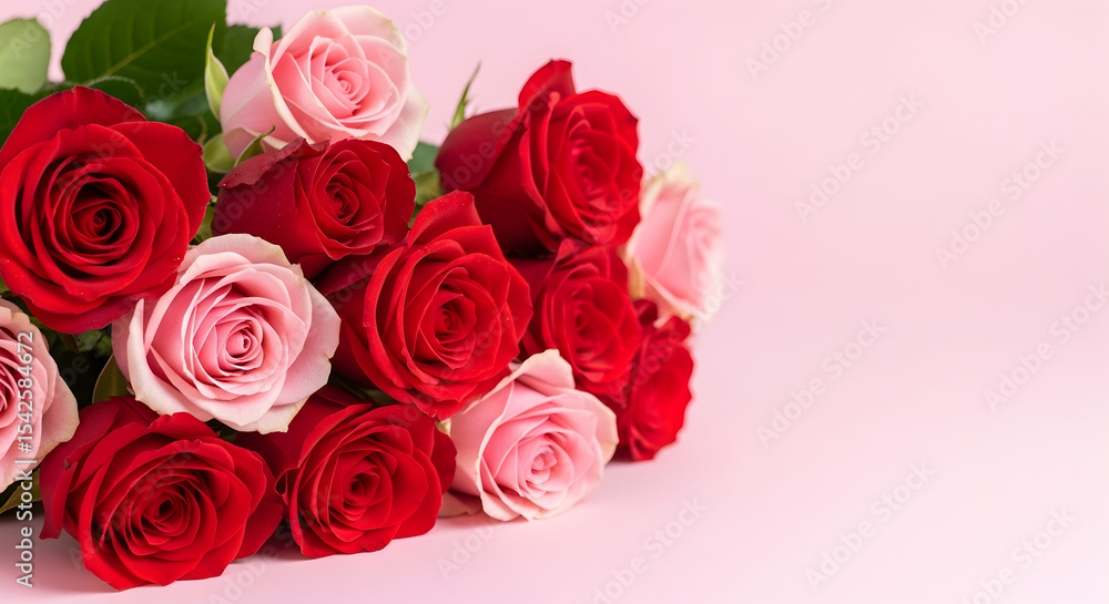 Roses, Red roses, Pink roses, Romantic Bouquet of Red and Pink Roses on Pink Background Roses, Red roses, Pink roses, Romantic Bouquet of Red and Pink Roses on Pink Background