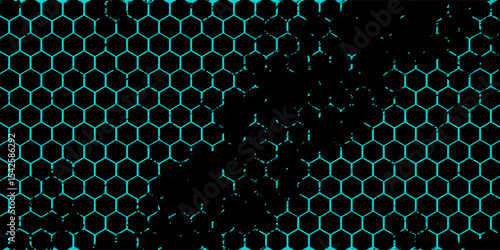 Hexagonal cyberspace green background. Hexagon grid tech pattern.