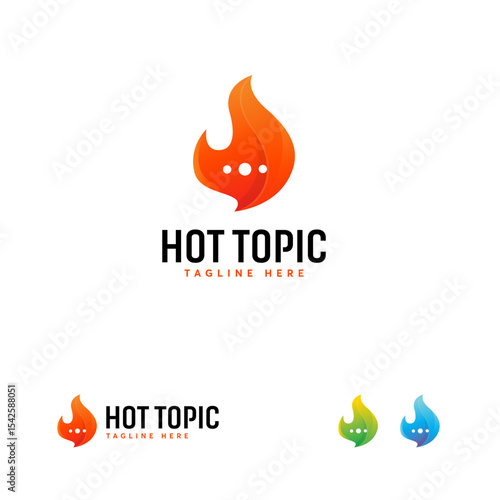 Colorful  design of a stylized flame with speech bubbles.