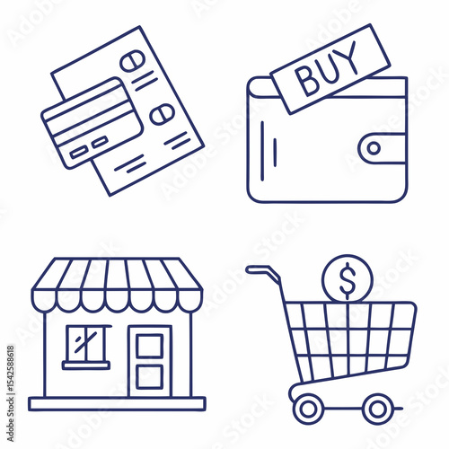 Set of online shopping related line icons. Commerce, payment, buy, shop, delivery, cart etc. Editable stroke. Set 3