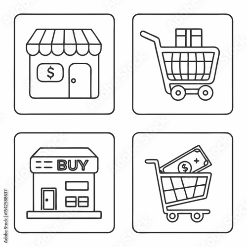 Set of online shopping related line icons. Commerce, payment, buy, shop, delivery, cart etc. Editable stroke. Set 3