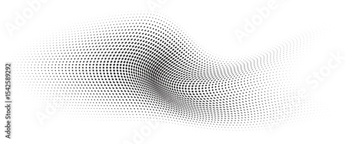 Flowing Wave Dot Halftone Pattern: Curve Gradient Shape on Transparent Background. Suitable for AI, Tech, Network, Digital, Science, and Technology Themes.
