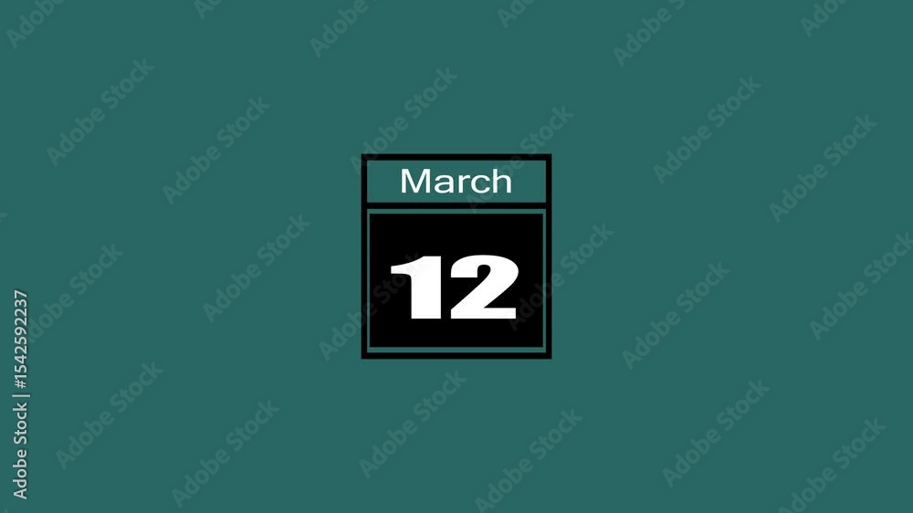12 march calendar icon animation. Boost your productivity and impress clients with this sophisticated calendar animation. Date, day and month.4k video 12 march calendar icon animation. Boost your productivity and impress clients with this sophisticated calendar animation. Date, day and month.4k video