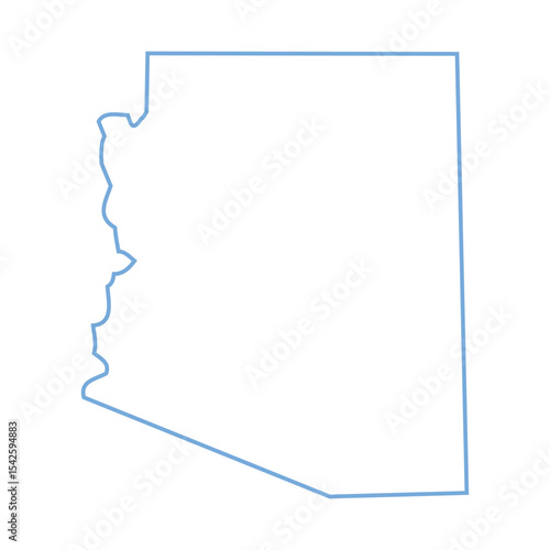A blue outline of the state of Arizona on white background