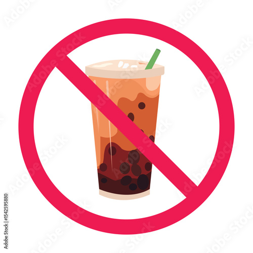 Sweet drink forbidden icon, no bubble tea sign, stop sugar drinks, sugary drink ban, stop sugar drinks