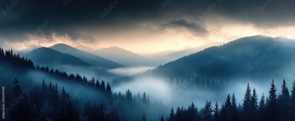 Fototapeta premium Misty mountain range at dawn