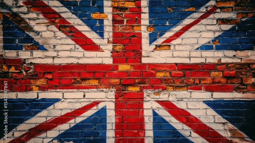 Fototapeta premium Union Jack painted on a brick wall