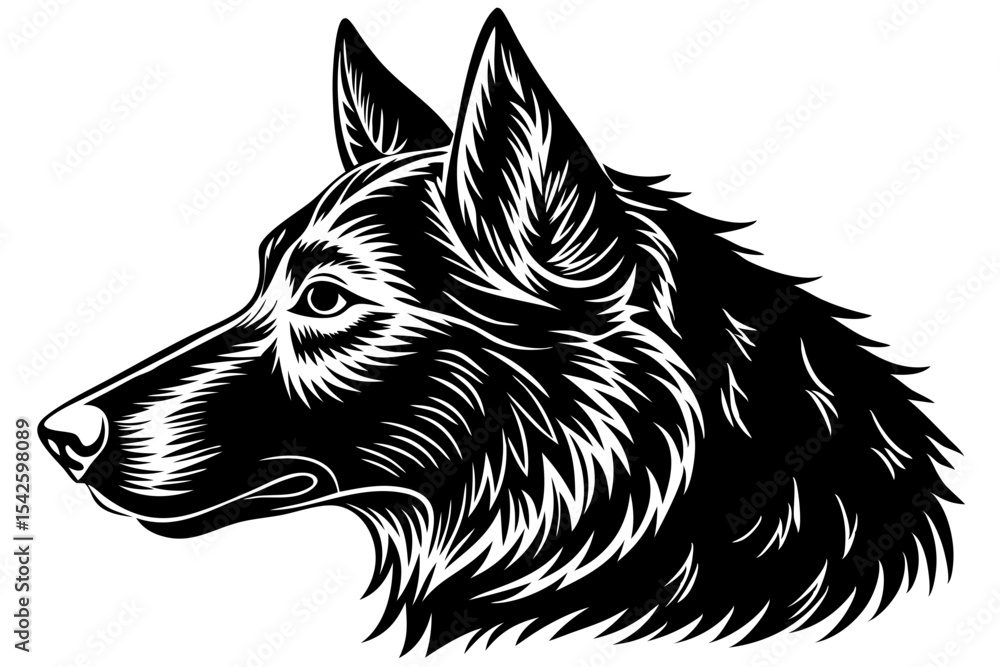Fototapeta premium Majestic German Shepherd Dog Head Profile Black and White Line Art Illustration