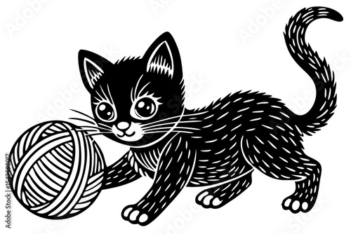 Wallpaper Mural Adorable Black Kitten Playing with Yarn Ball Cute Pet Illustration Torontodigital.ca