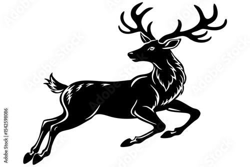 Majestic Stag in Motion A Black and White Illustration of a Leaping Deer