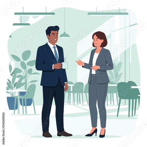 Concept vector illustration of a businessman working in an office.