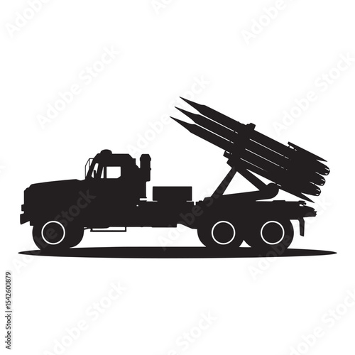 Military Rocket Launcher Truck Silhouette Vector | Tactical Weapon Vehicle Illustration