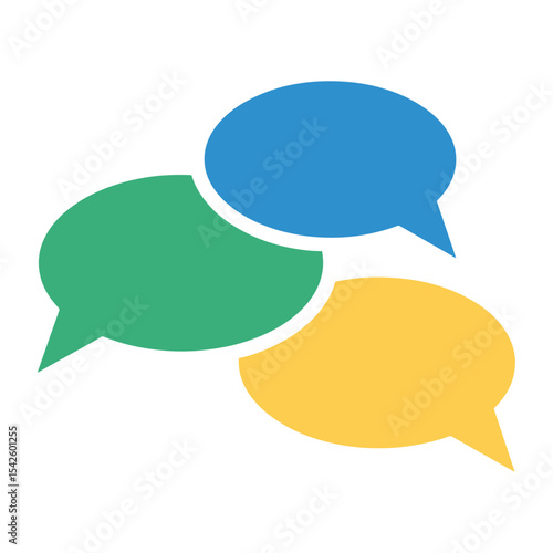 Three overlapping speech bubbles in blue green  yellow colors