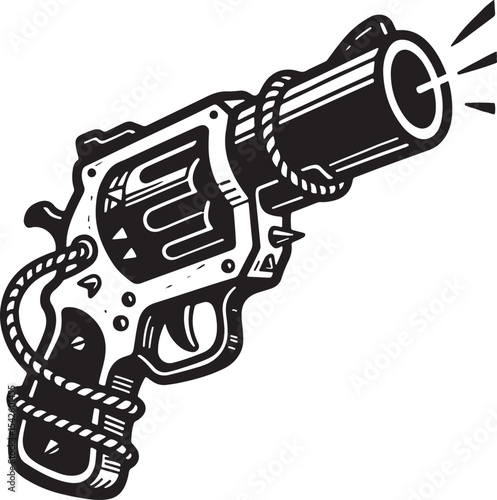 Cartoon Ray Gun in Black Silhouette Style