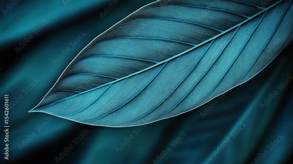 Obraz premium Close-up of vibrant blue leaves with detailed veins and soft focus background creating a calm and tranquil atmosphere