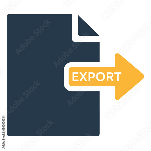 A blue document with a folded topright corner has a gold arrow pointing right with the word EXPORT on the arrow