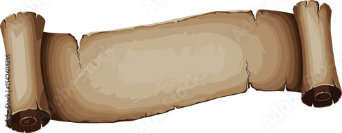 Watercolor ancient papyrus ribbon. Hand drawn illustration of Scroll. Drawing of vintage empty manuscript for text. Template with retro banner in pastel beige and brown colors