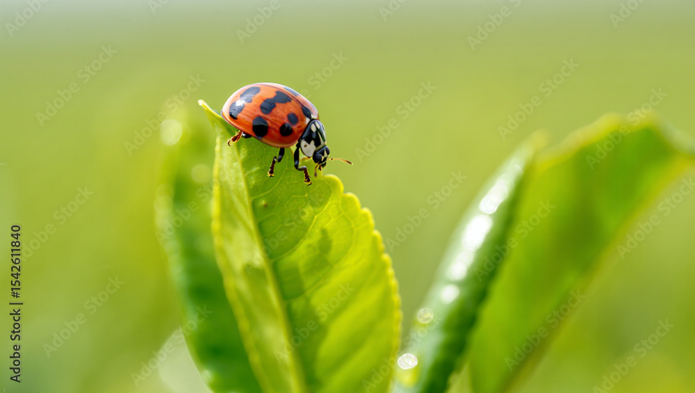 Fototapeta premium ladybug on green leaf