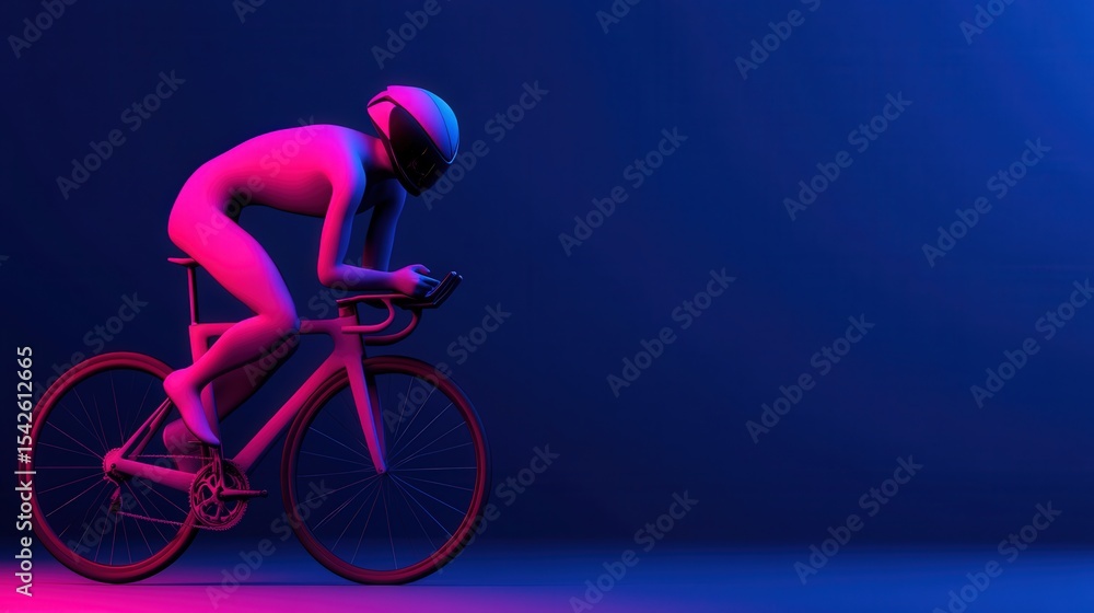 Fototapeta premium Cyclist in Neon Light Abstract 3D Render of a Person Riding a Road Bike