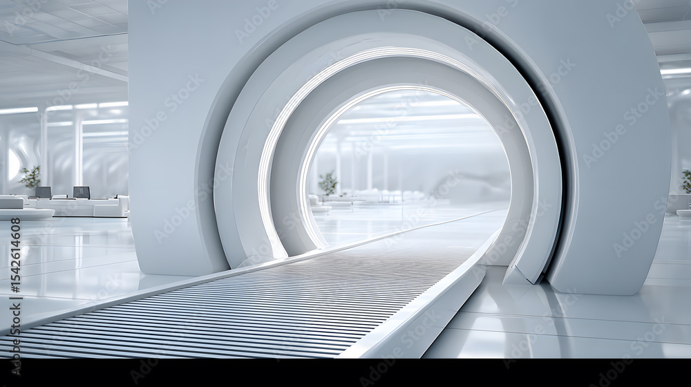 Fototapeta premium Modern White Tunnel with Curved Walls and Long Perspective