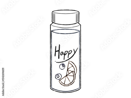 かわいいマイボトル（Happy）水彩風線画