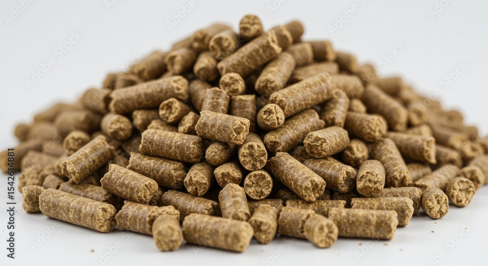 Fototapeta premium Pile of small, cylindrical, light brown food pellets