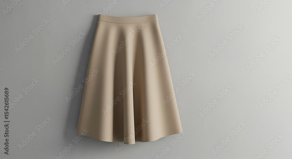 Elegant Beige Skirt Displayed Against a Textured, Neutral Gray Wall Elegant Beige Skirt Displayed Against a Textured, Neutral Gray Wall