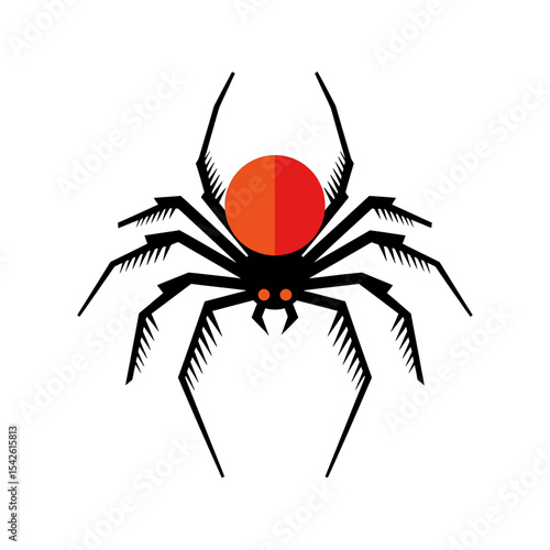 Stylized spider illustration featuring orange abdomen and black legs on white background